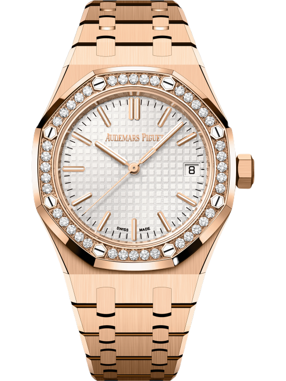 15551OR.ZZ.1356OR.01 Audemars Piguet Royal Oak Rose Gold Diamond Bezel "50TH ANNIVERSARY" White Dial 37mm