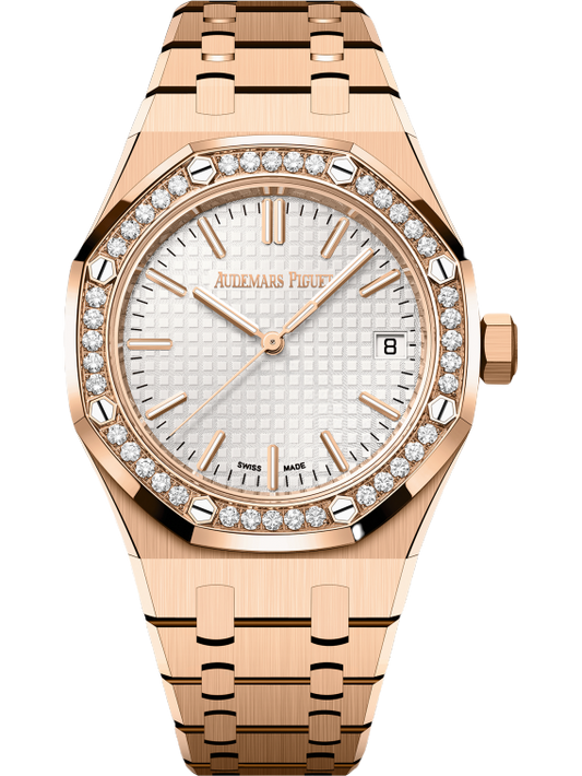 15551OR.ZZ.1356OR.01 Audemars Piguet Royal Oak Rose Gold Diamond Bezel "50TH ANNIVERSARY" White Dial 37mm